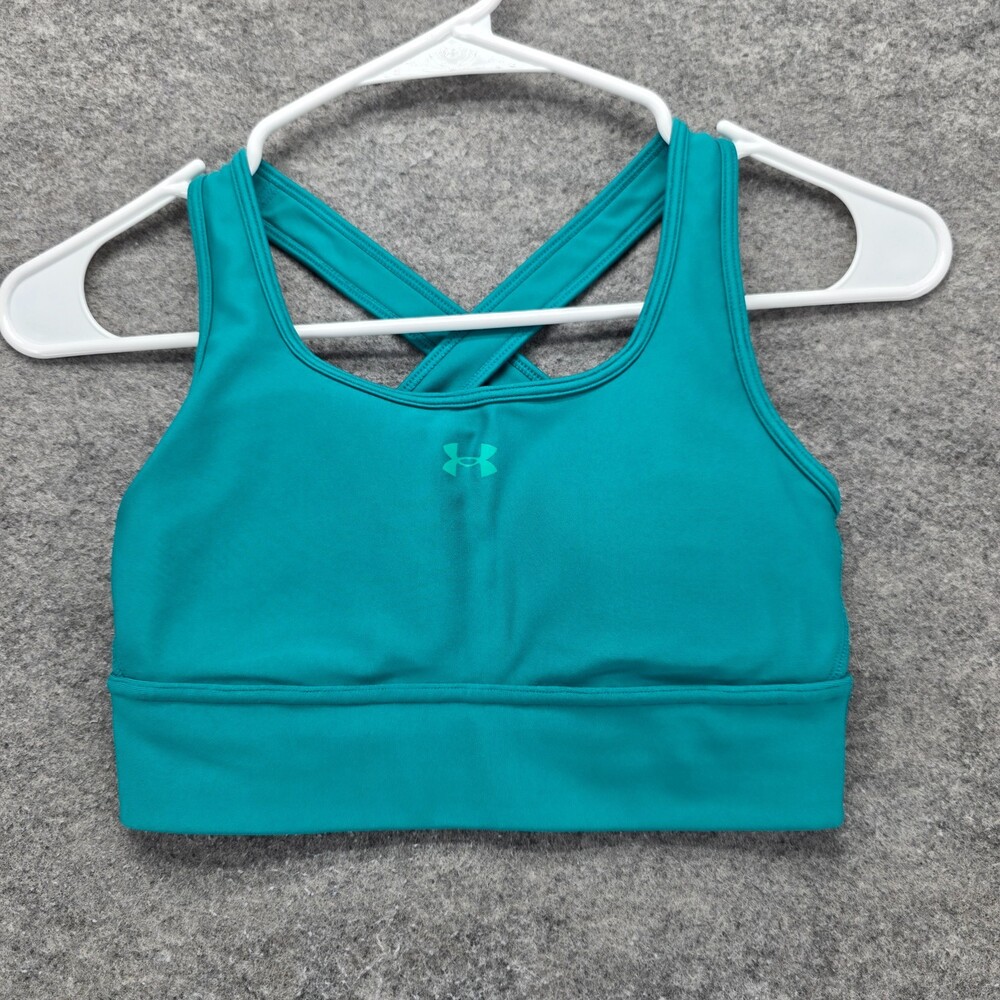 Under Armour Sports Bra Womens Small Green Crossback Activewear Gym Workout